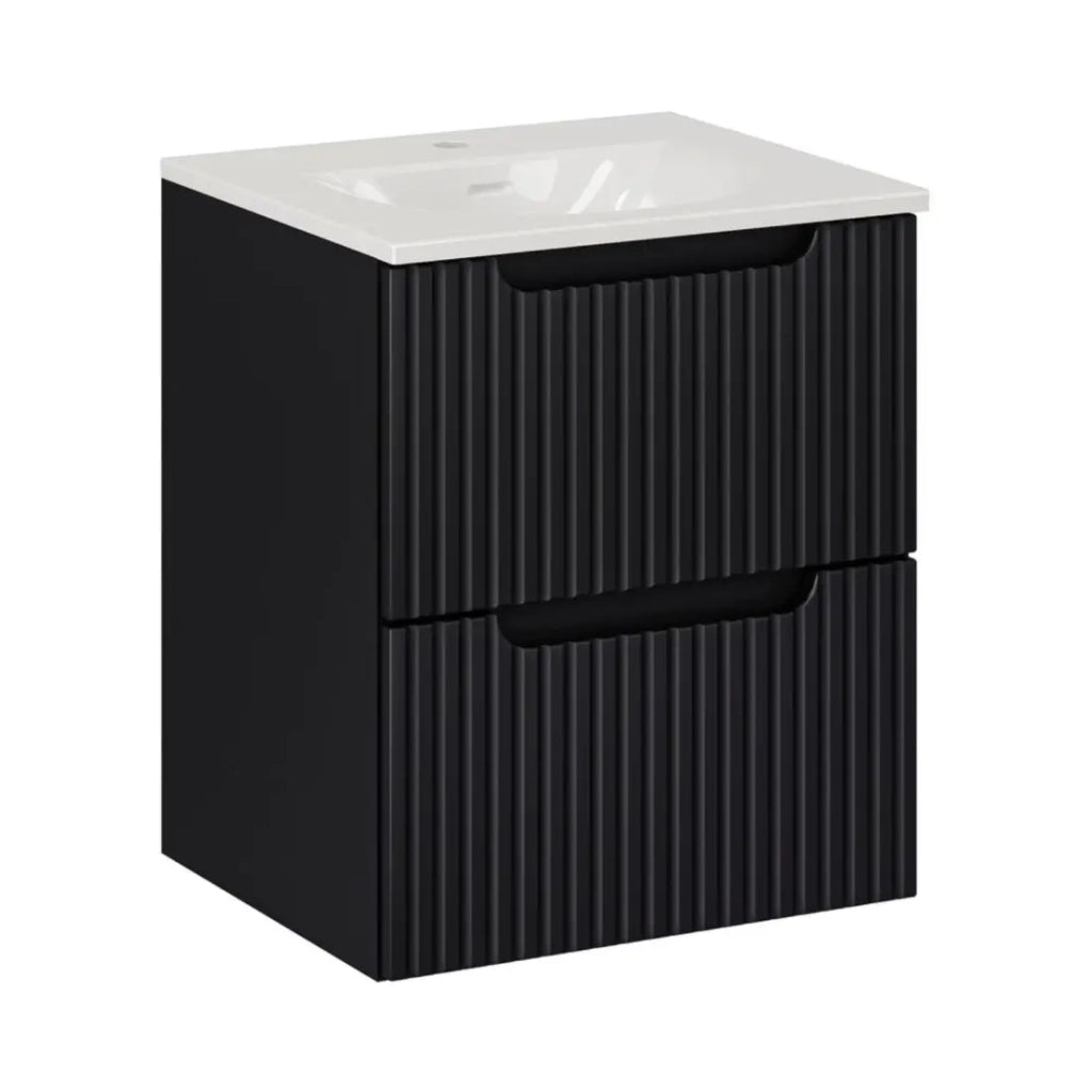Set da bagno VANO 50cm: mobile sottolavabo con cassetti scanalati verticalmente + lavabo incassato bianco