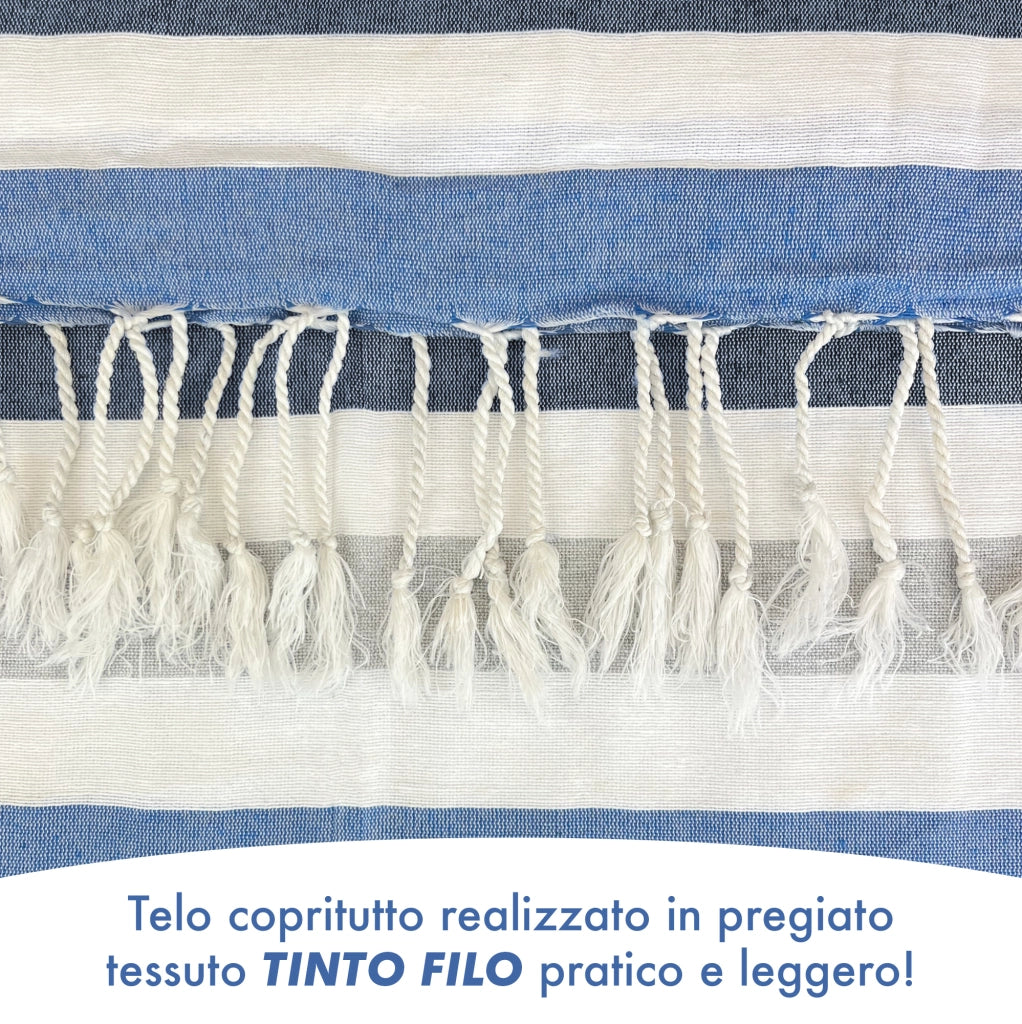 Telo Mare XXL Asciugamano Misura Grande 210x240 Cm Stuoia Coperta Spiaggia Assorbente Telo Arredo Multiuso Leggero Con Frange Sabbia Lettino Vacanze Piscina Blu