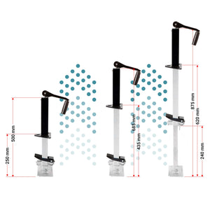 Piede stabilizzatore per rimorchi roulotte, max 900 kg, regolabile in altezza con manovella, con pedale e perno di sicurezza