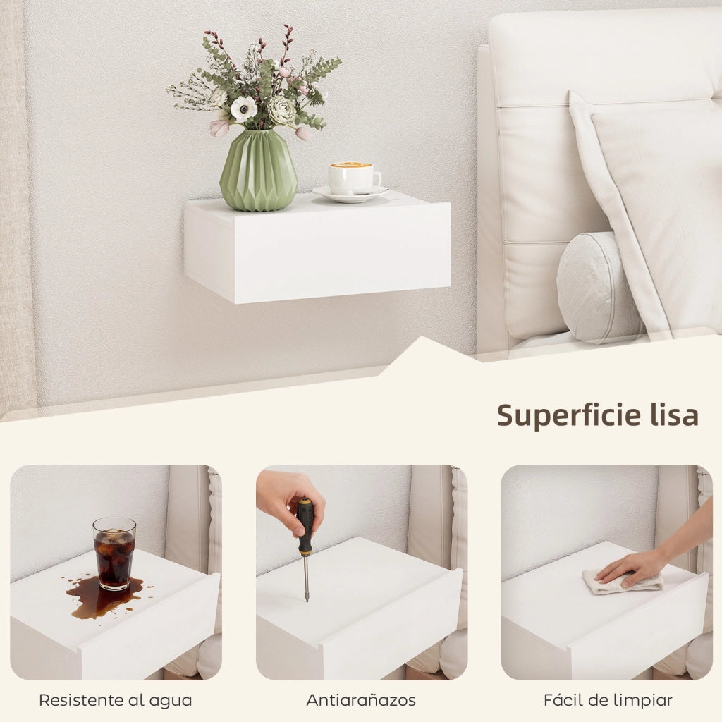 Set 2 Comodini da Parete Flottanti con Cassetto ¨C Zephmum ¨C 40x30x15 cm Bianco