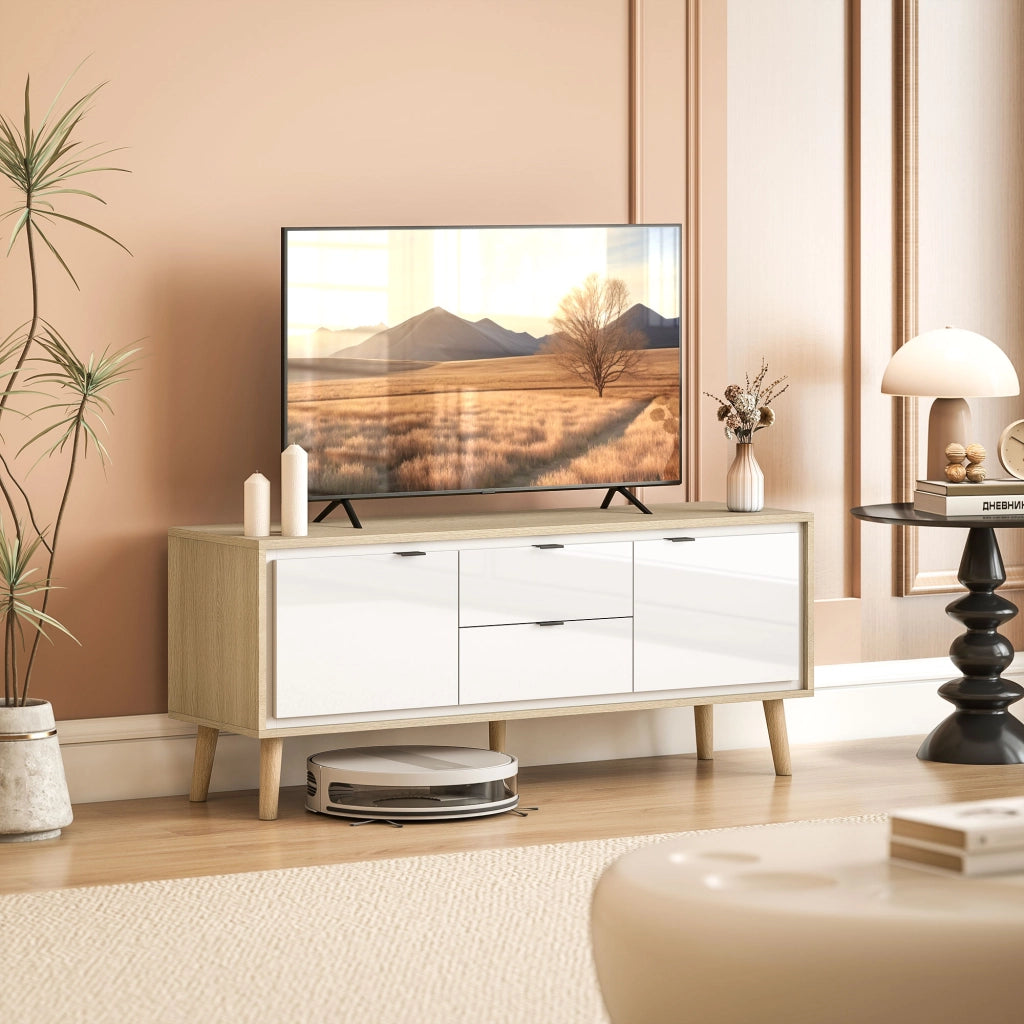 Mobile TV con 2 ante e 2 cassetti ¨C zephmum ¨C bianco lucido 120x35x50 cm
