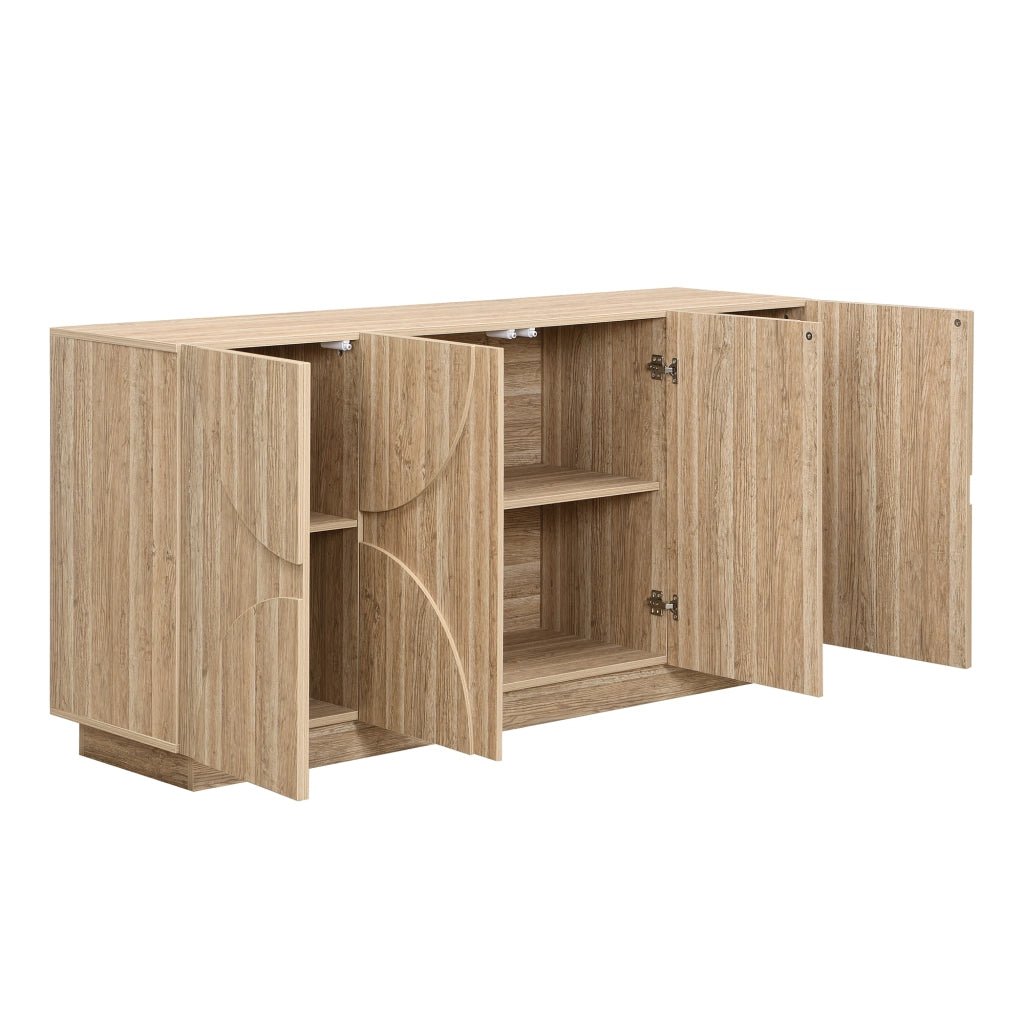 Credenza con 4 Ante; 6 Vani e Ripiani Regolabili; Frontali ad Arco; Stile Scandinavo; in Pannello; Naturale; 160??40??80 cm