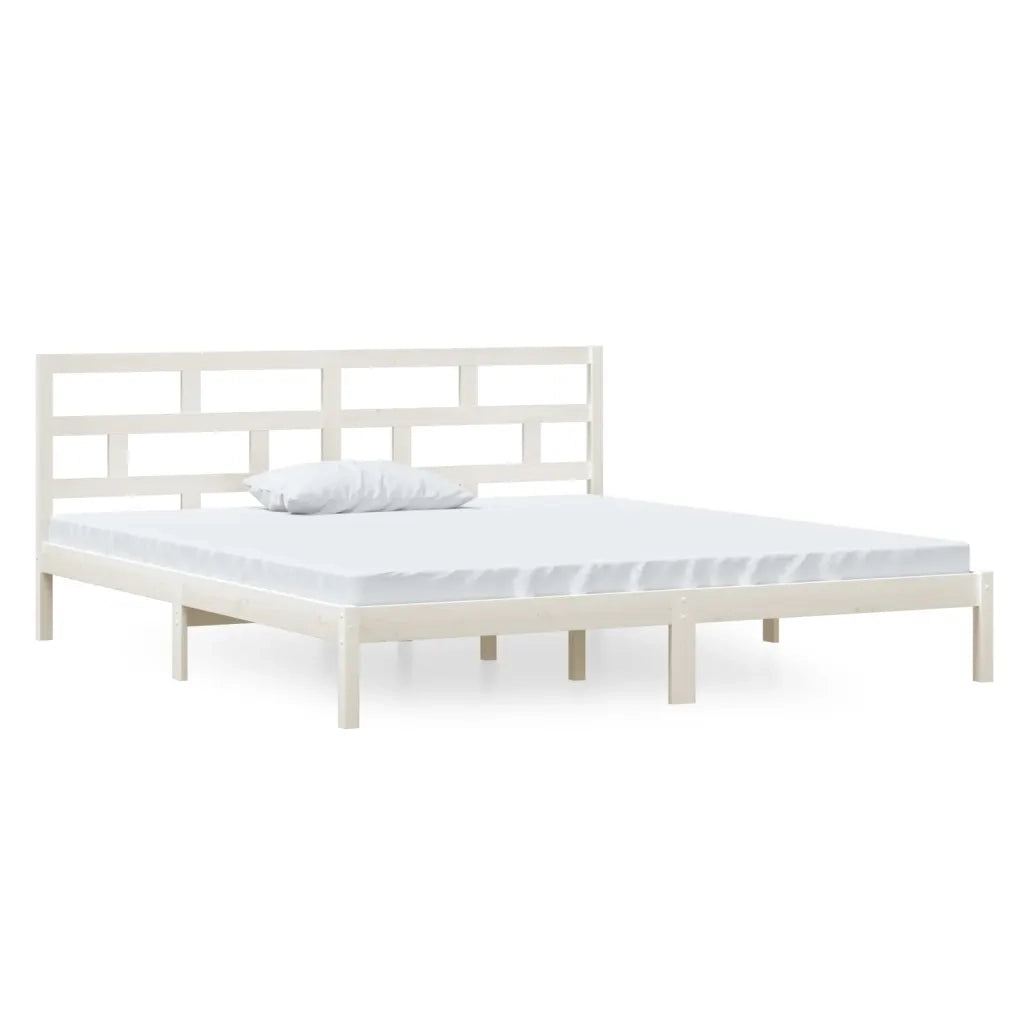 Letto matrimoniale | Letto per adulti | Giroletto Bianco in Legno Massello di Pino 140x190 cm