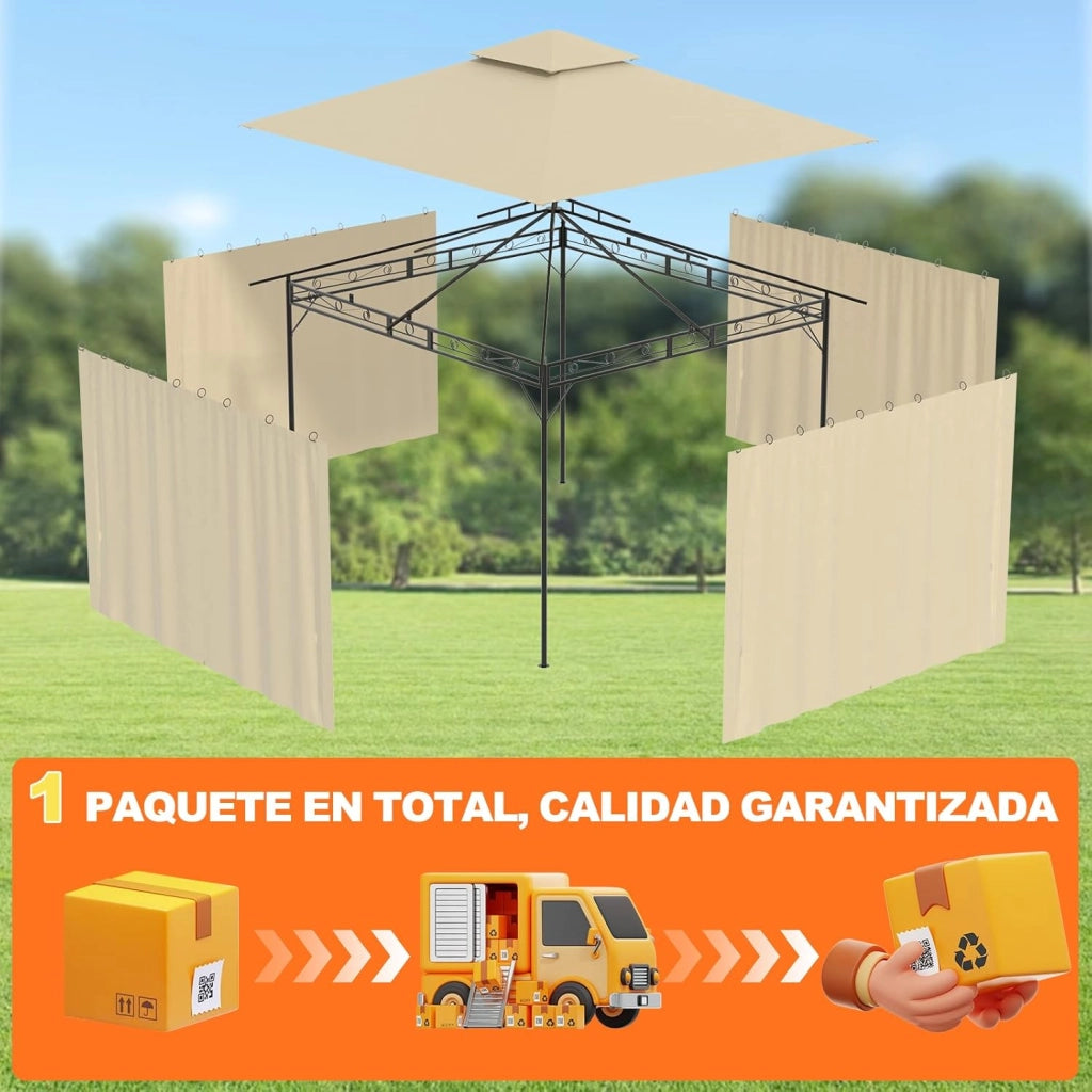 Gazebo da Giardino 3x3,Telo Gazebos 3x4 Impermeabile,Gazebo Esterno Resistente,Telaio in Metallo, Gazebos,Beige