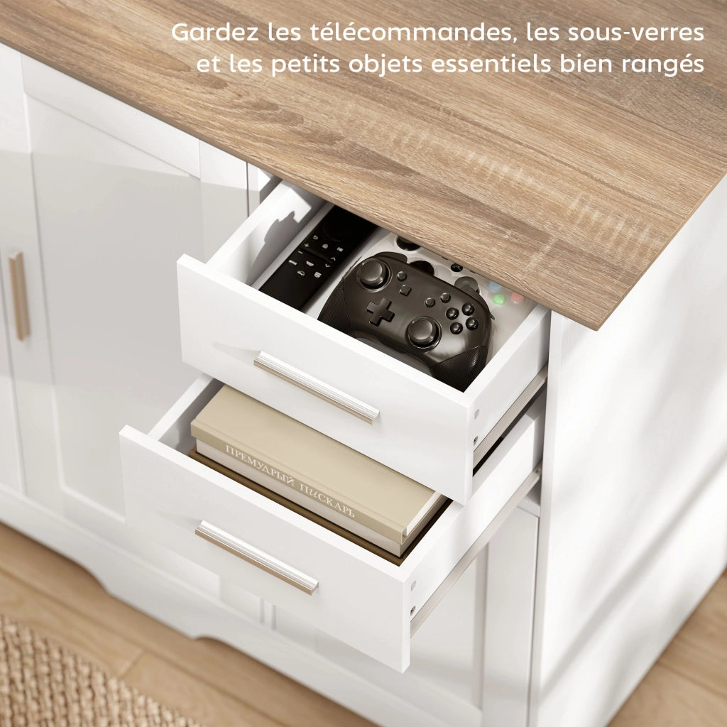 Cassettiera con ante e ripiani ¨C zephmum ¨C bianco e legno naturale 100x40x78