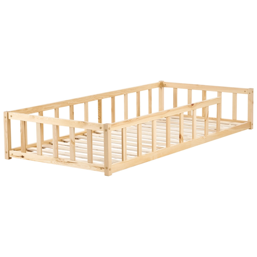 Letto singolo per bambini in legno marrone chiaro cameretta con telaio a doghe 90 x 200 cm