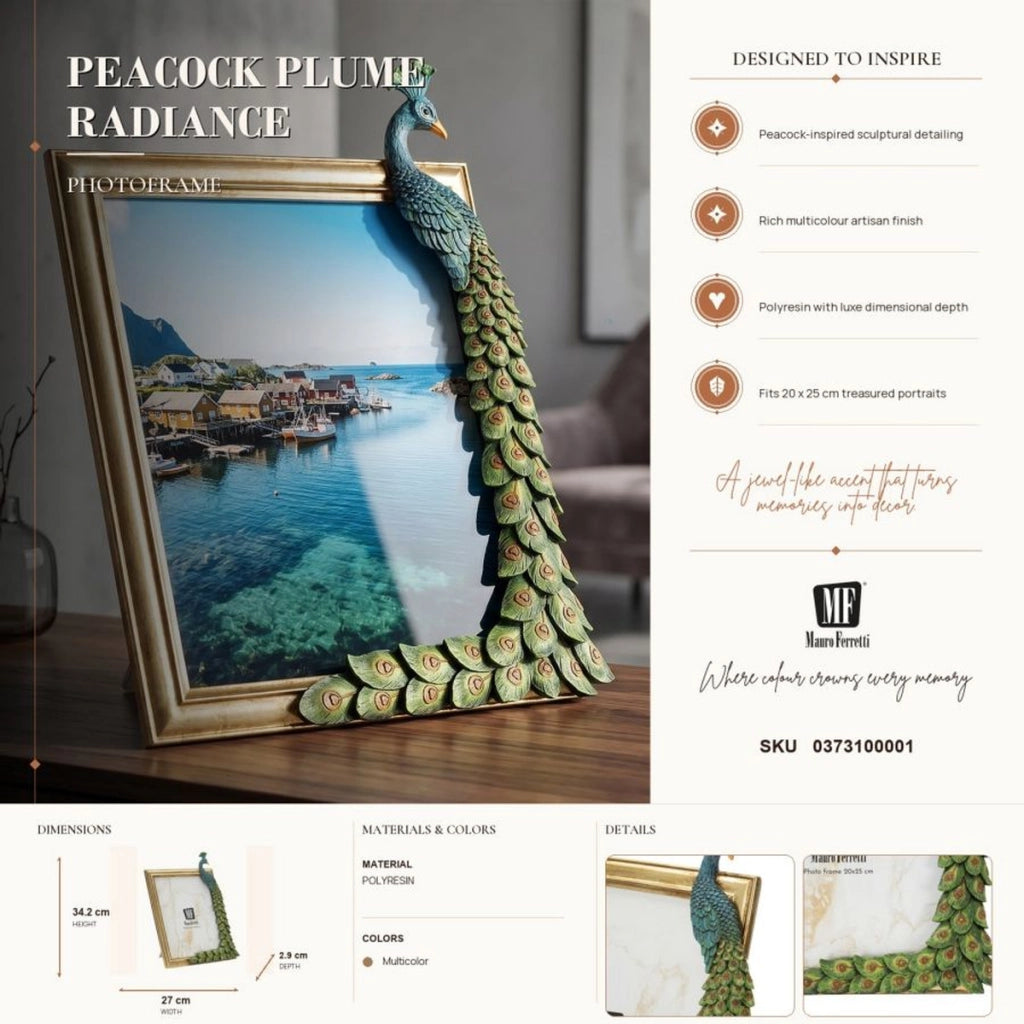 Cornice portafoto Glam con pavone decorativo