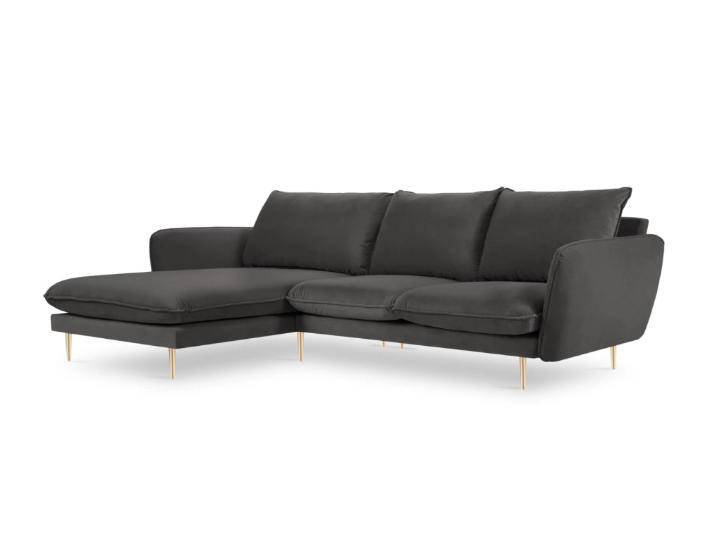 Cosmopolitan Design - Divano angolare sinistro "Vienna" 5 posti in velluto grigio scuro 