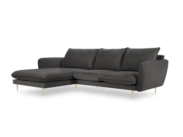 Cosmopolitan Design - Divano angolare sinistro "Vienna" 5 posti in velluto grigio scuro 