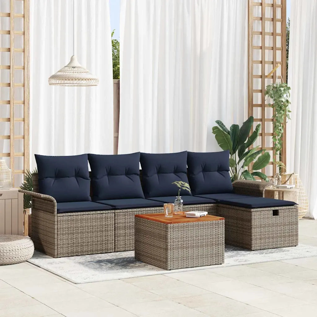 Set Divano da Giardino con cuscino 6 pcs Grigio polyrattan