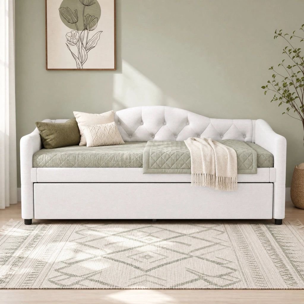 LETTO estraibile 90x200 cm beige in lino e MDF