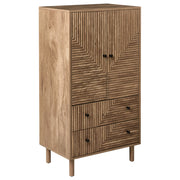 Mobile alto MDF marrone chiaro con gambe in legno di pino e 2 cassetti, design moderno