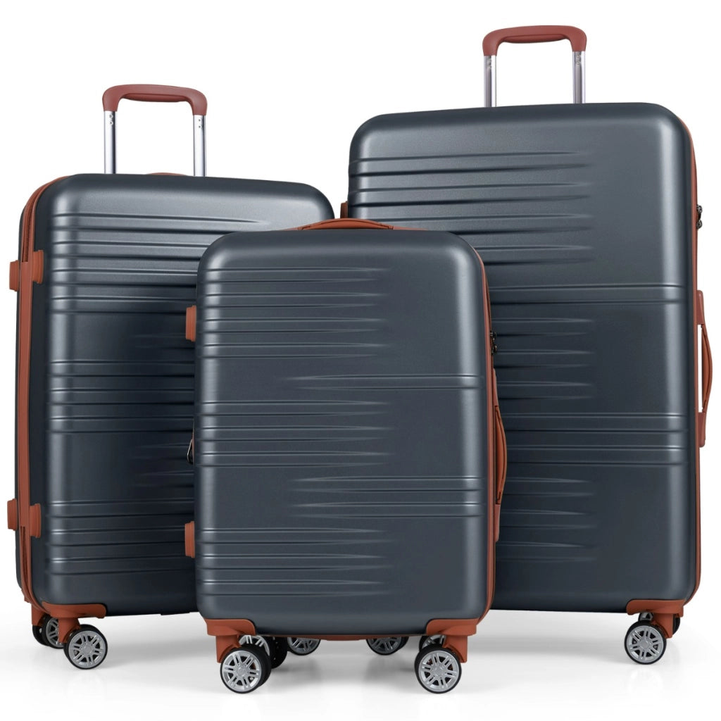 Set di valigie con maniglia telescopica in alluminio e ruote piroettanti, Set da 3 valigie rigide espandibili Grigio-Bagagli e borse