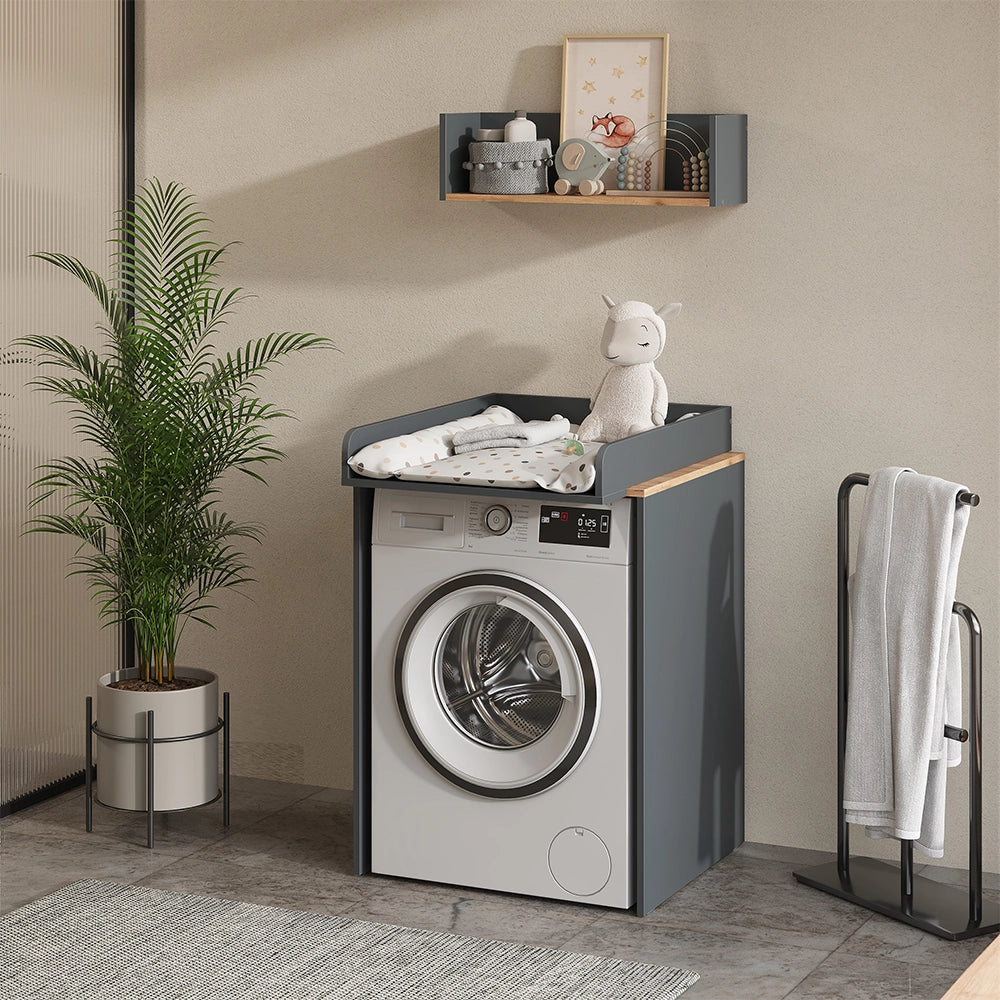 Mobile lavatrice Viktor Antracite/Rovere dorato 68 x 88.2 cm 2 parti con fasciatoio Vicco