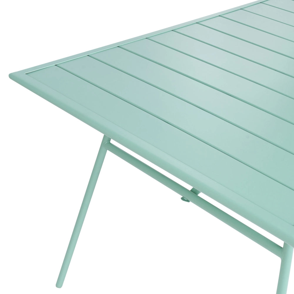 Set da pranzo da giardino per 6 persone con tavolo in ferro con foro centrale e sedie zincate e verniciate a polvere, colore verde menta