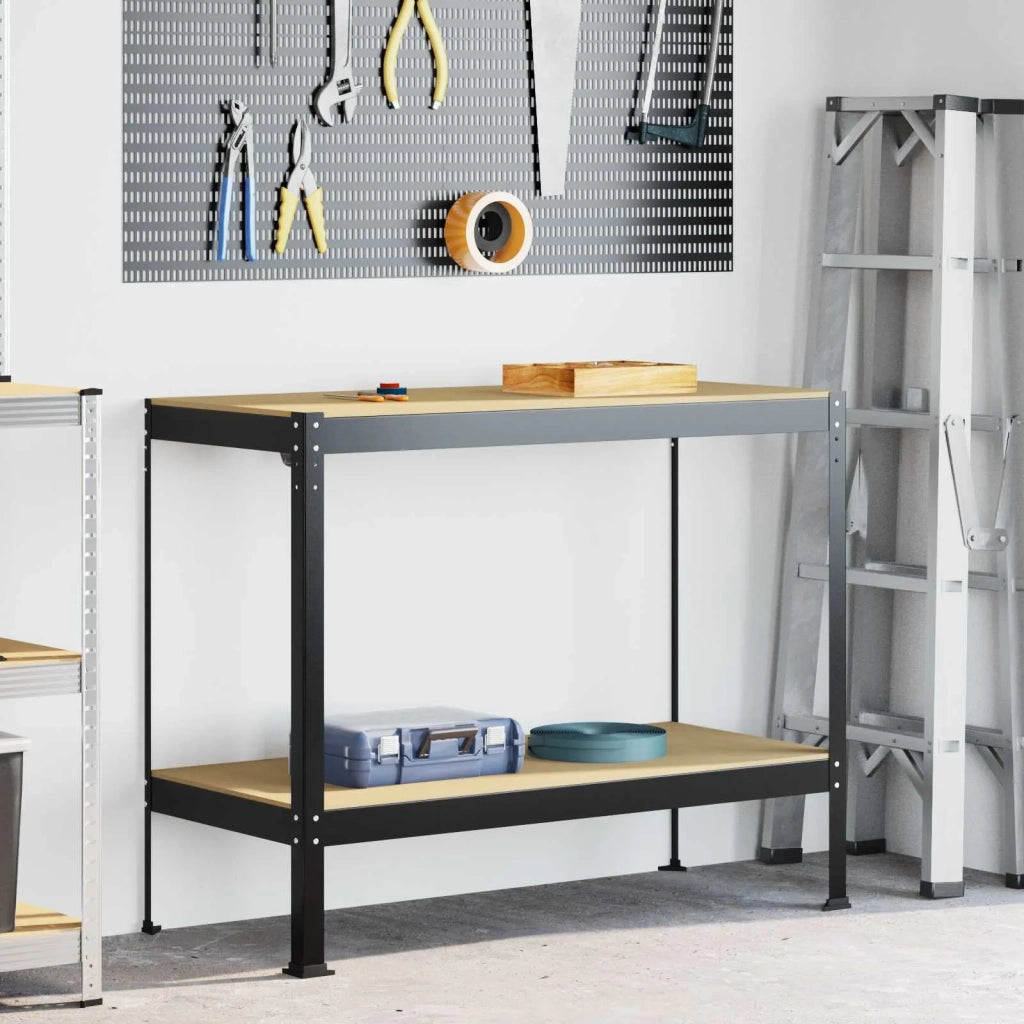 Banco da lavoro con lo scaffale Nero 115 x 55 x 91 cm