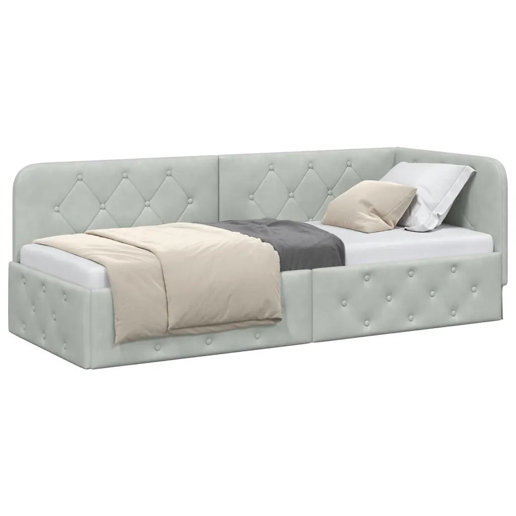 Cornice del letto ad angolo Grigio chiaro 80 x 200 cm Velluto