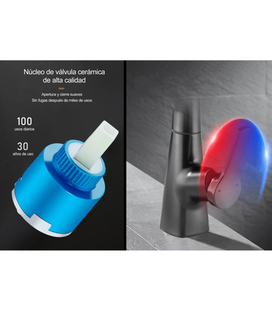 Rubinetto Lavandino Multifunzione LH-226 | Corpo Rame Massiccio | Estrabile con Elevatore | Monocomando | 2 Modos de Acqua
