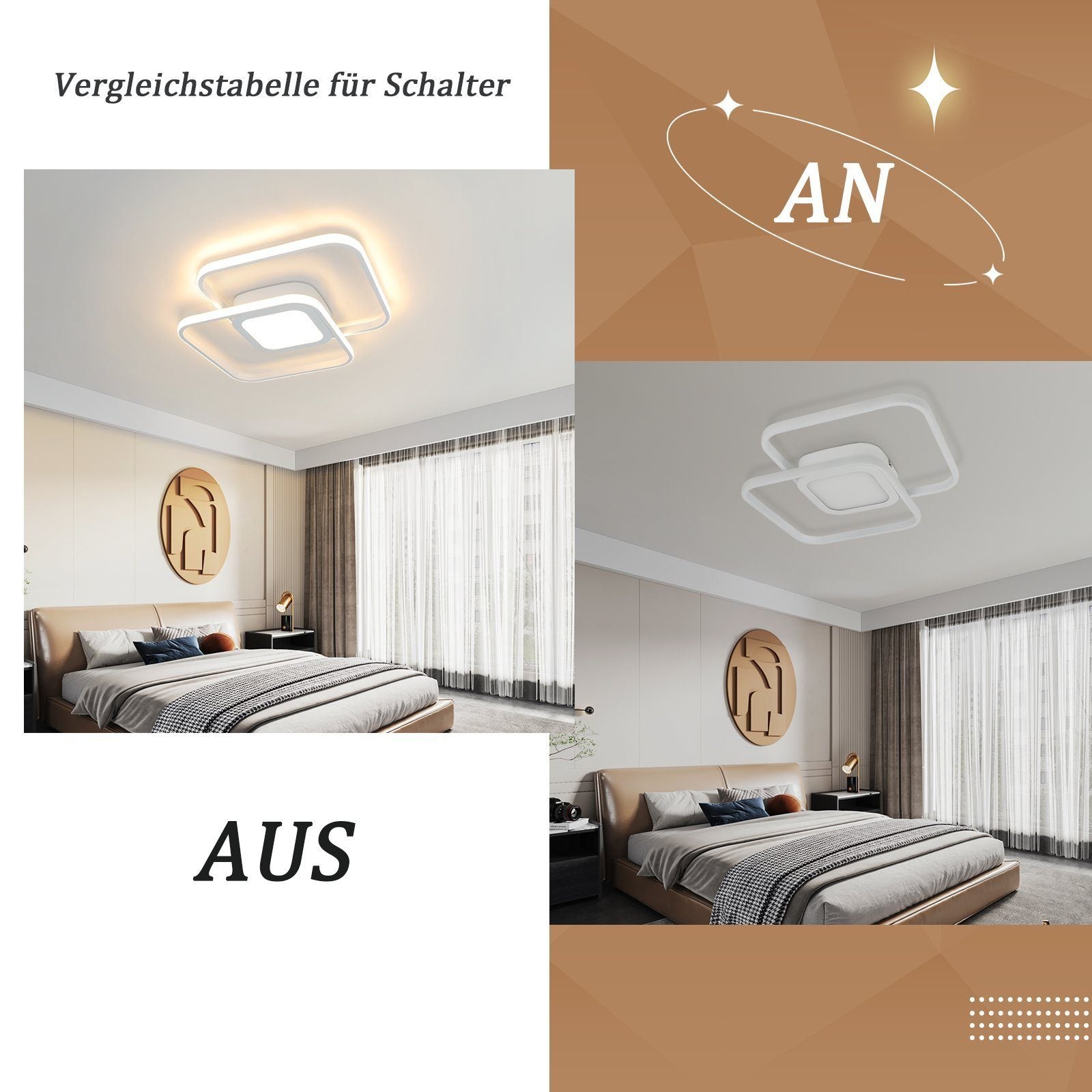 ZMH Lampada da soffitto LED Bianco 48W Quadrato  dimmerabile Classico con telecomando