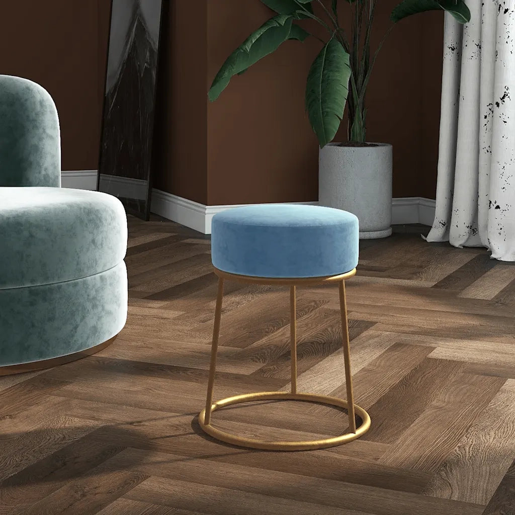 Sgabello Rotondo Azzurro in Velluto 340261
