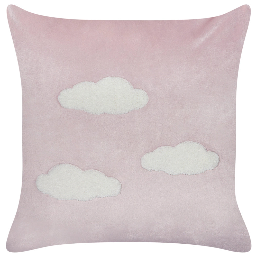 Set di 2 cuscini in velluto rosa con motivo a nuvolette 45 x 45 cm morbida imbottitura