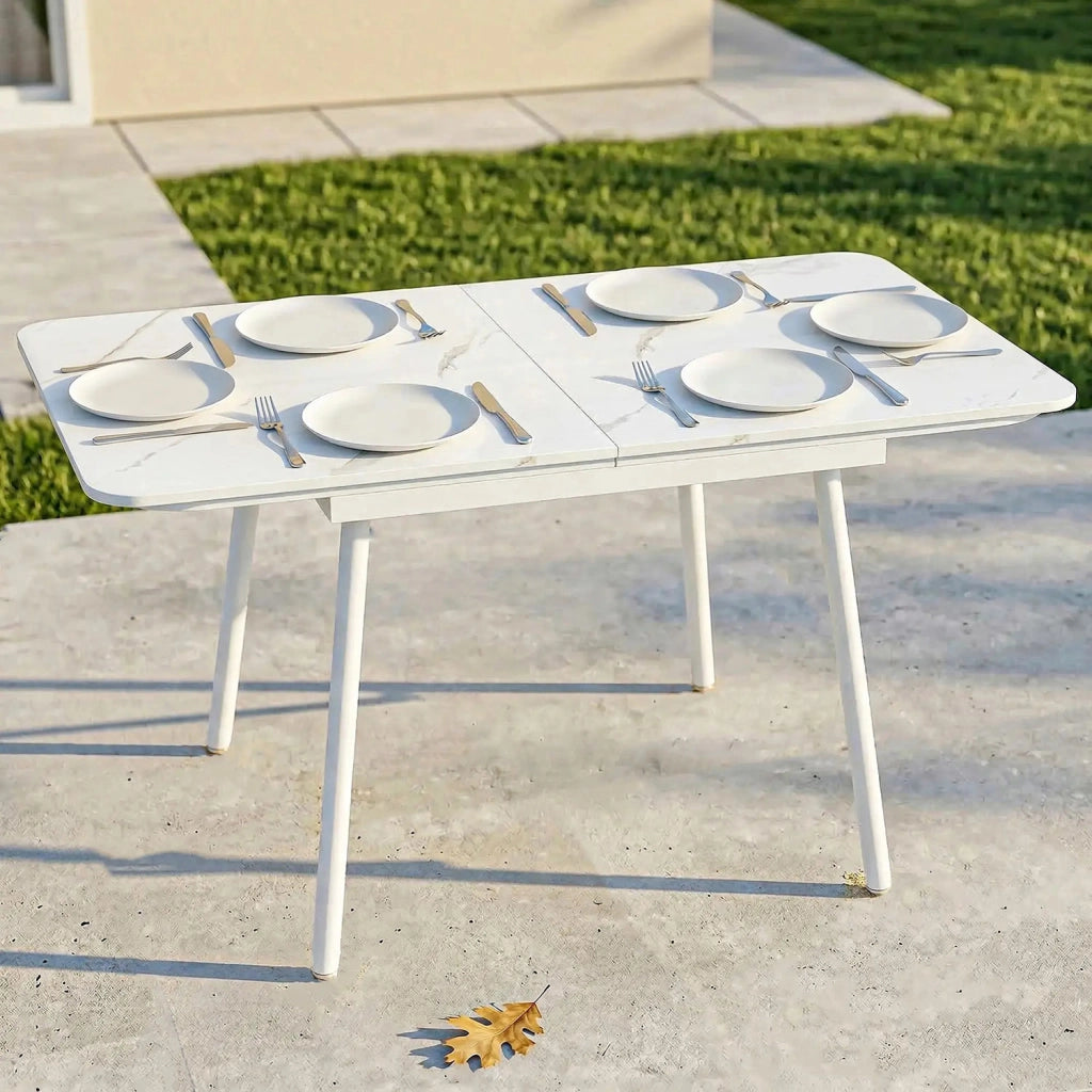 Tavolo da Giardino per 6 Persone Rettangolare 140x80x75 cm con Piano in WPC Bianco