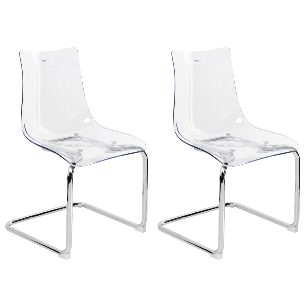Set di 2 sedie da pranzo con seduta in plastica trasparente a sbalzo stile moderno