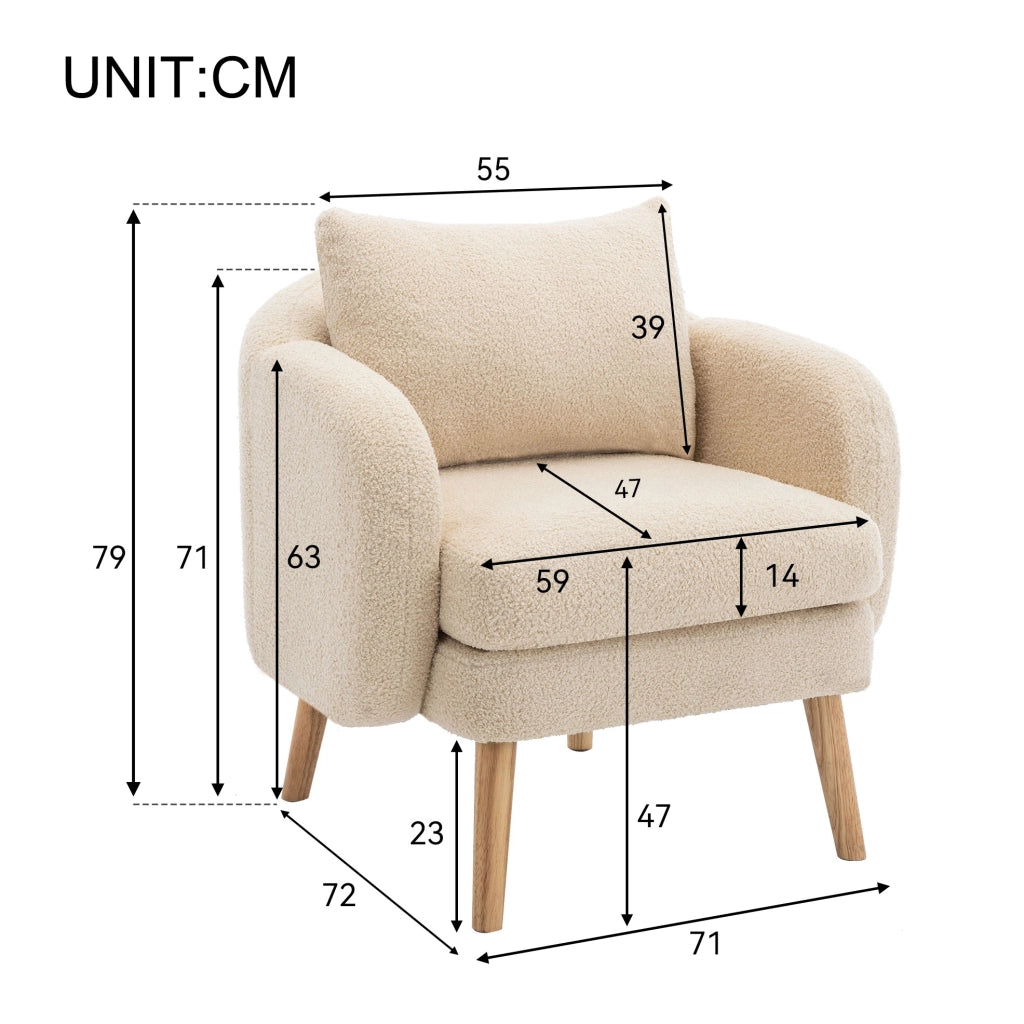 Poltrona imbottita in tessuto Teddy beige con cuscino schienale; 71x72x71 cm