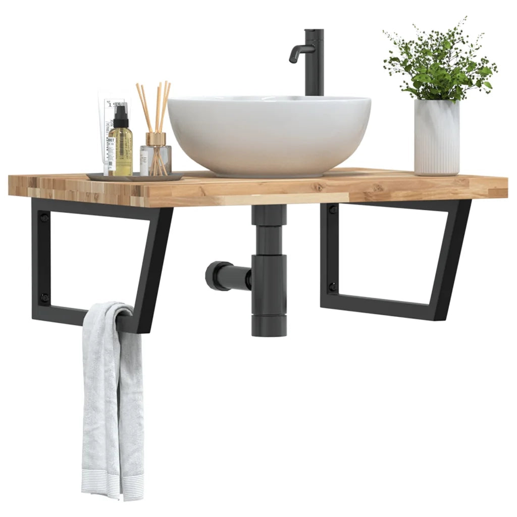 vidaXL Ripiano a Parete per Lavabo in Acciaio e Massello di Acacia