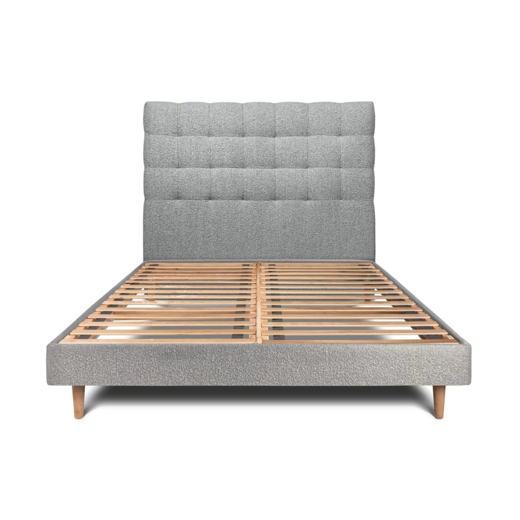 Letto 200x200 cm con testata imbottita - tessuto bouclé