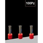 Trade Shop - Confezione 100pz Tubetto Capicorda Isolato Per Cavi Da 2.5mm² Terminale 8mm E2508 - Rosso
