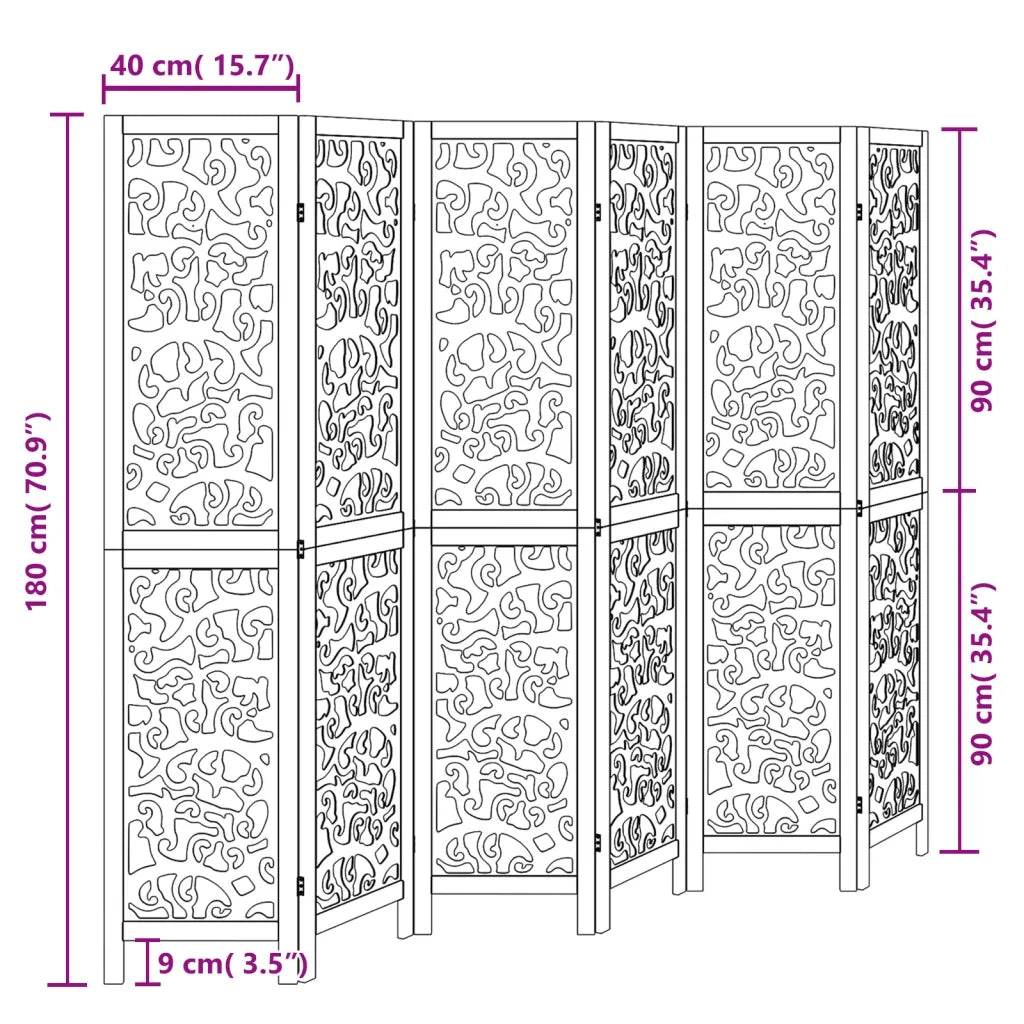 Divisorio Ambienti | Divider per stanze | Paravento 6 Pannelli Nero Legno Massello di Paulownia