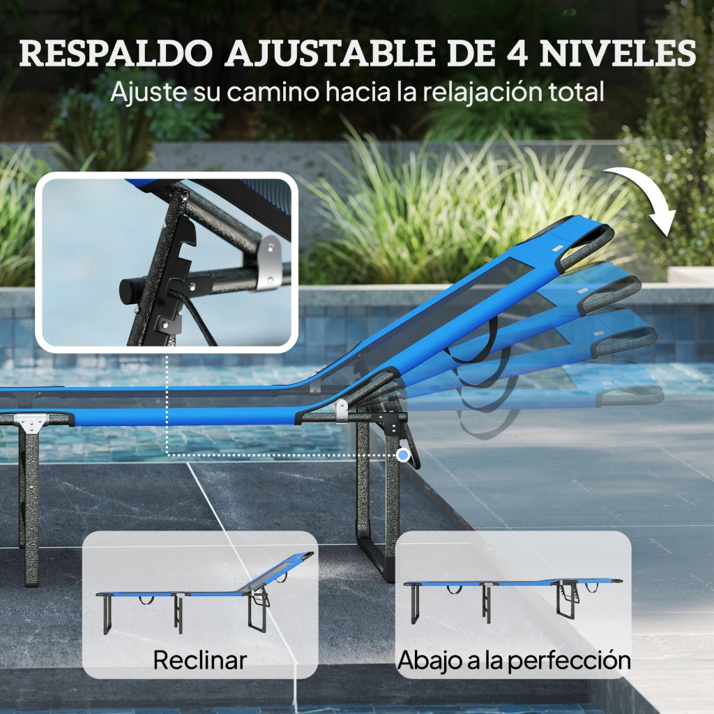Poltrona Pieghevole con Respaldo Regolabile ¨C zephmum ¨C 175x58x68 cm Blu