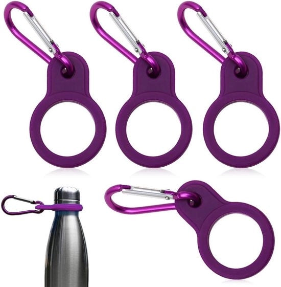 Set di 4 contenitori portabottiglia con anello di chiusura per bottiglia d'acqua - Nero - Ideale per campeggio e zaino - Chiave appesa e cinturino per spalla.