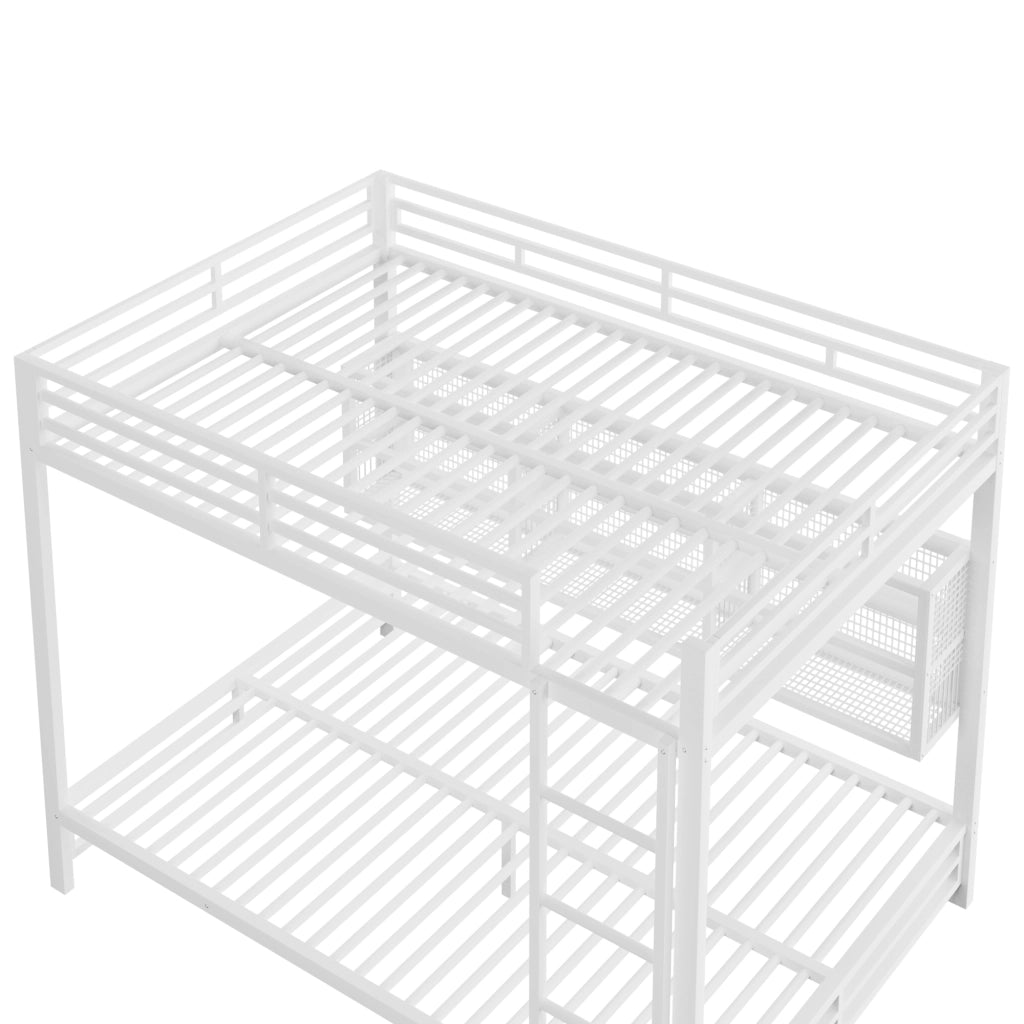 LETTO a castello 140x200 cm in metallo bianco con armadi portaoggetti e LED