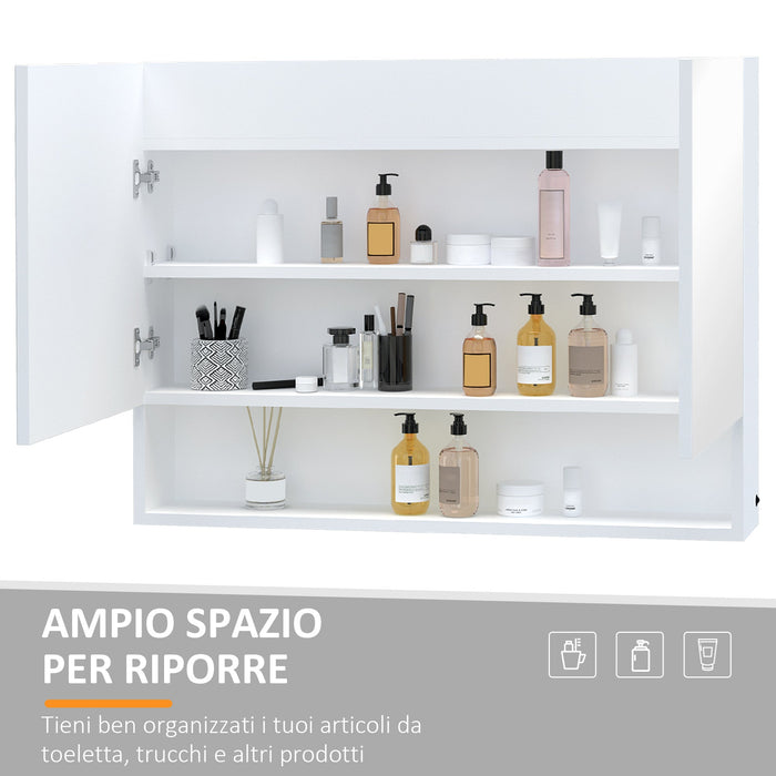 Mobiletto Specchiera da Bagno 2 Ante 1 Ripiano 80x15x60 cm con Luce LED Bianco