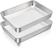 Set di piatti da forno da 2, piatti rettangolari, piastre da forno profonde, acciaio inossidabile, lavastoviglie, per cucinare, servire e presentare
