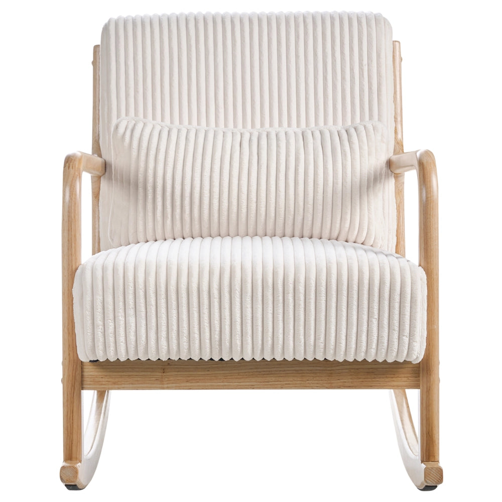 Poltrona a dondolo in velluto a coste Rivestimento in stile vintage Struttura in legno Bianco