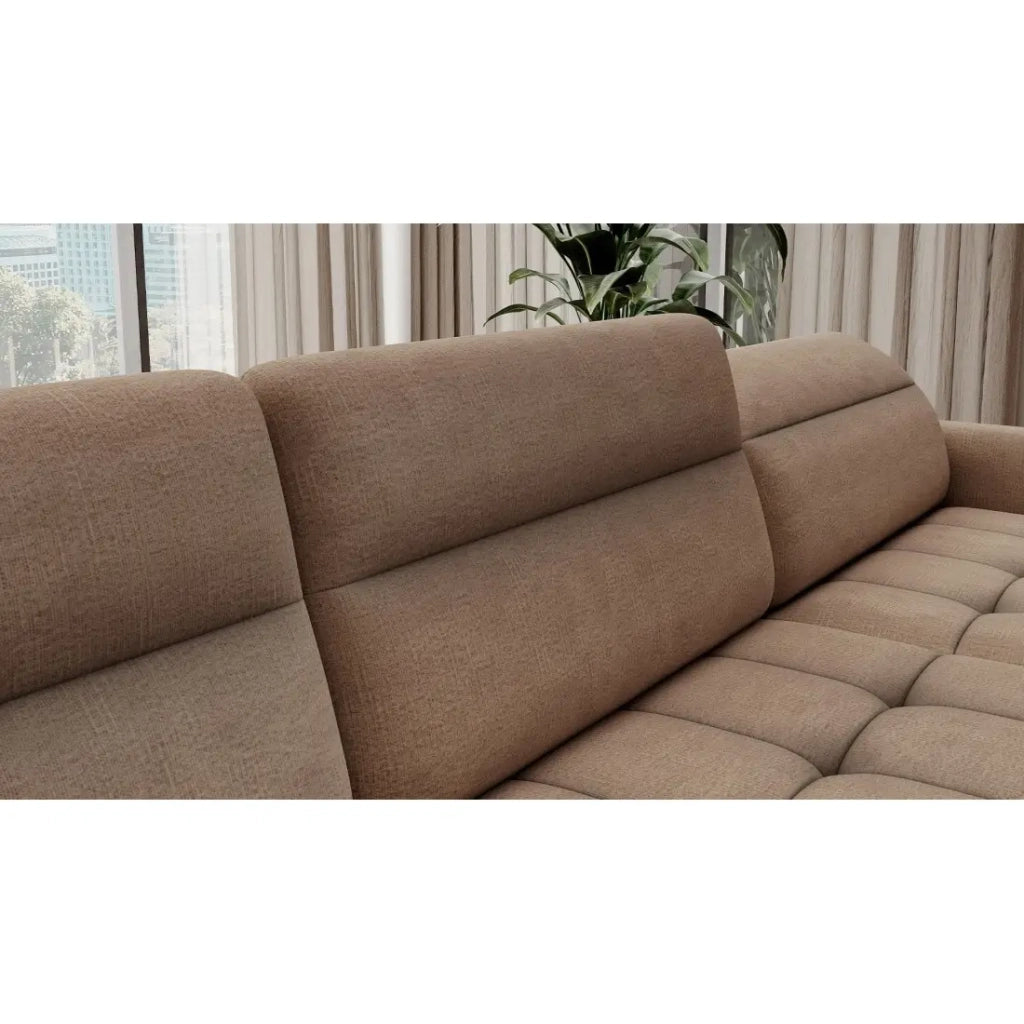 Divano angolare convertibile BERTHO 306 cm marrone chiaro chenille - Angolo destro con contenitore