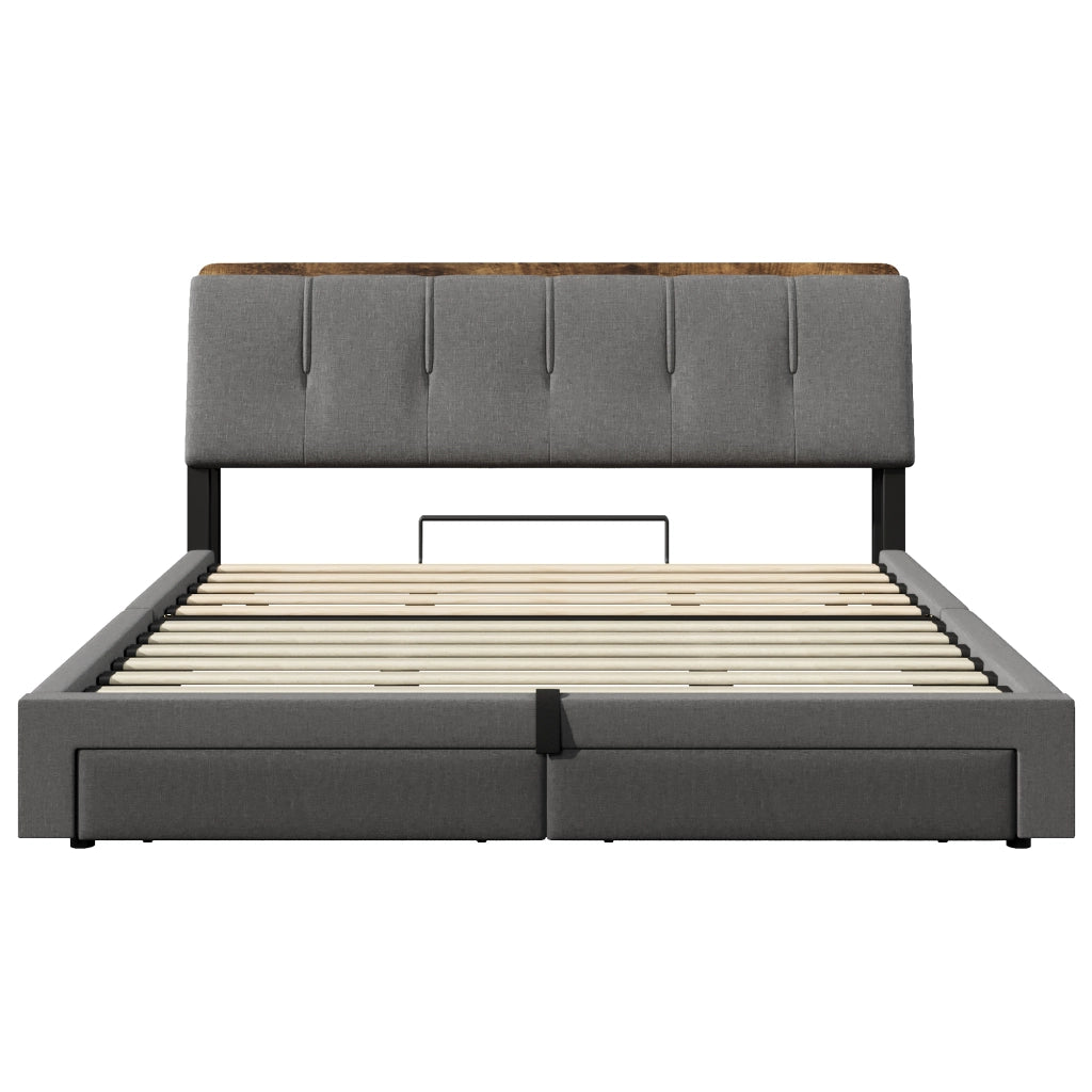 DESMIU Lit con contenitore 180 × 200 cm 2 posti con USB, Type-C, LED e vano idraulico, senza materasso, grigio