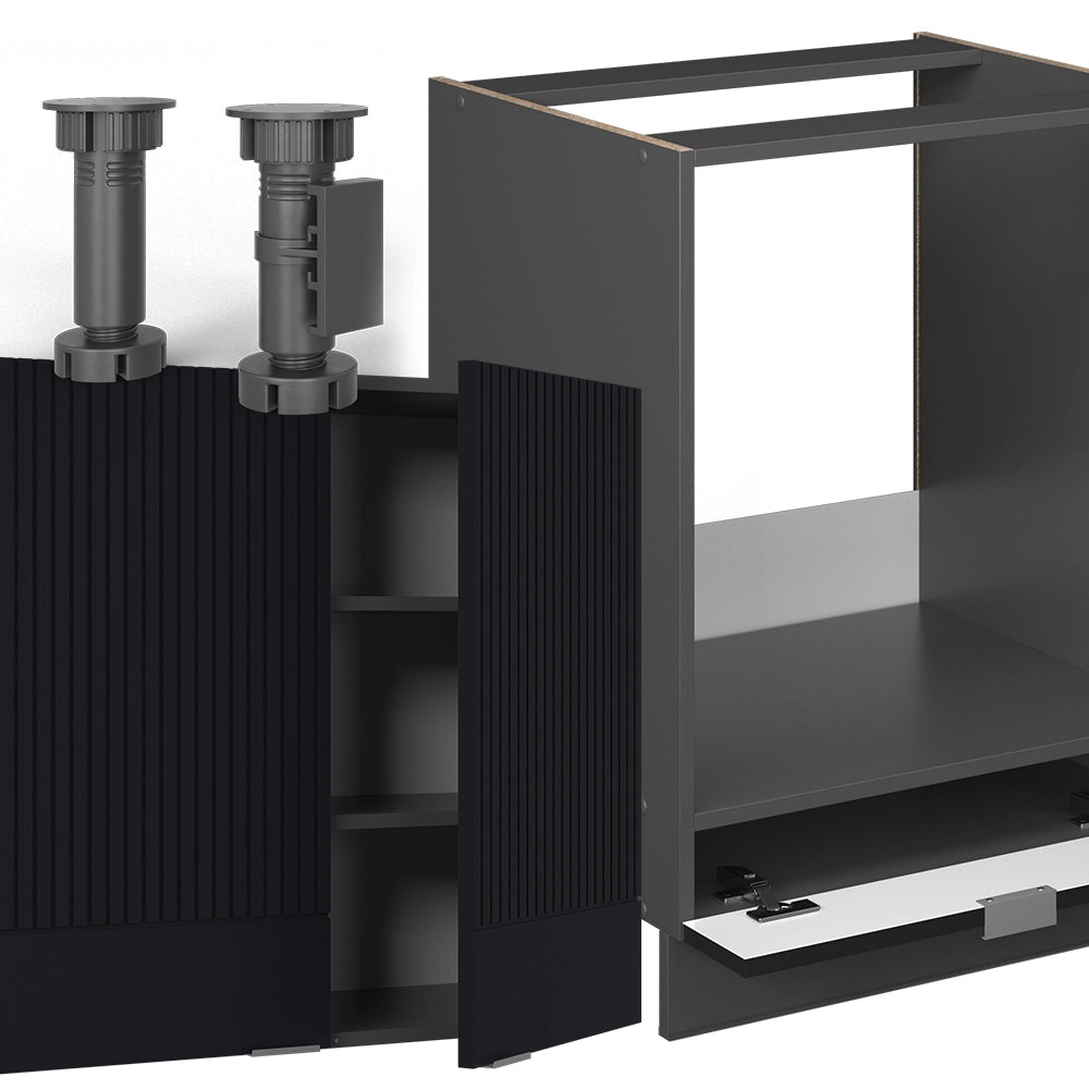Vicco Cucina angolare completa Nero a righe/antracite 227 x 60 cm senza piano di lavoro