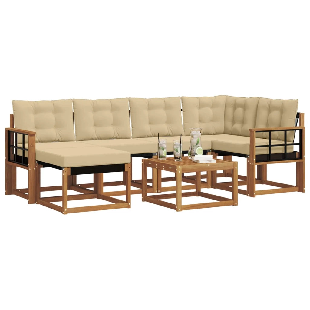 Set di divani da esterno con cuscino 7 pcs Naturale e Beige 3368864