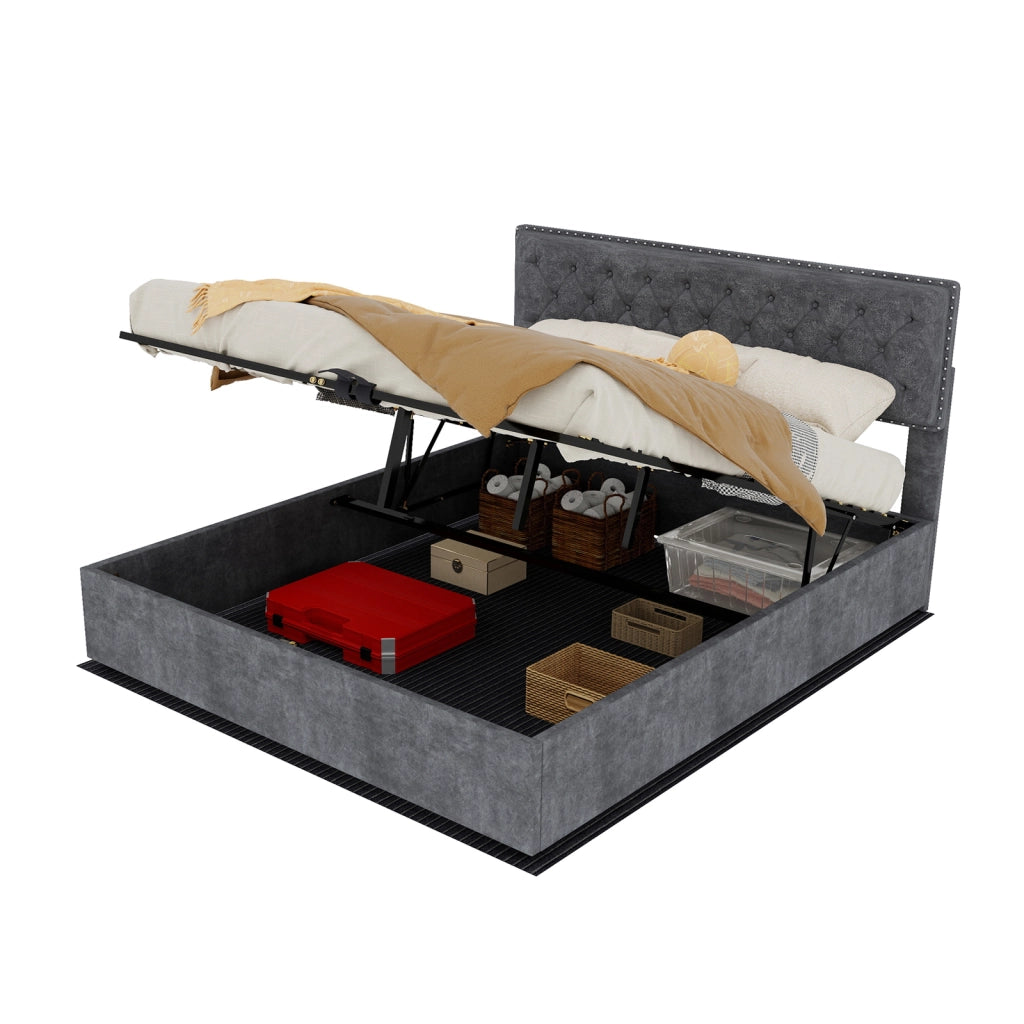Letto imbottito moderno con testiera morbida, 160x200 cm, grigio