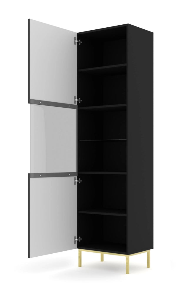 MOBILE RAVENNA B VETRINA IN MDF CON FOGLIO IN VETRO 1DS 60x217 NERO OPACO CORNICE ORO