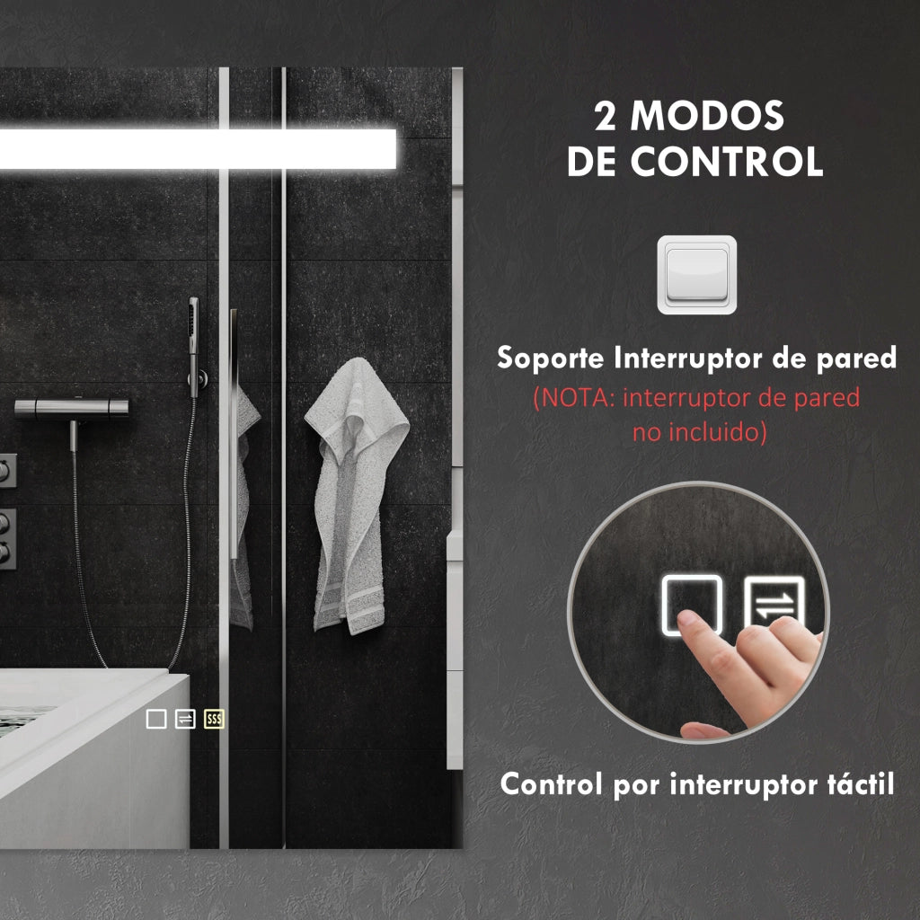 Specchio da Bagno con Luce LED 70x50 cm Antivaho 3 Colori ¨C zephmum ¨C Bianco