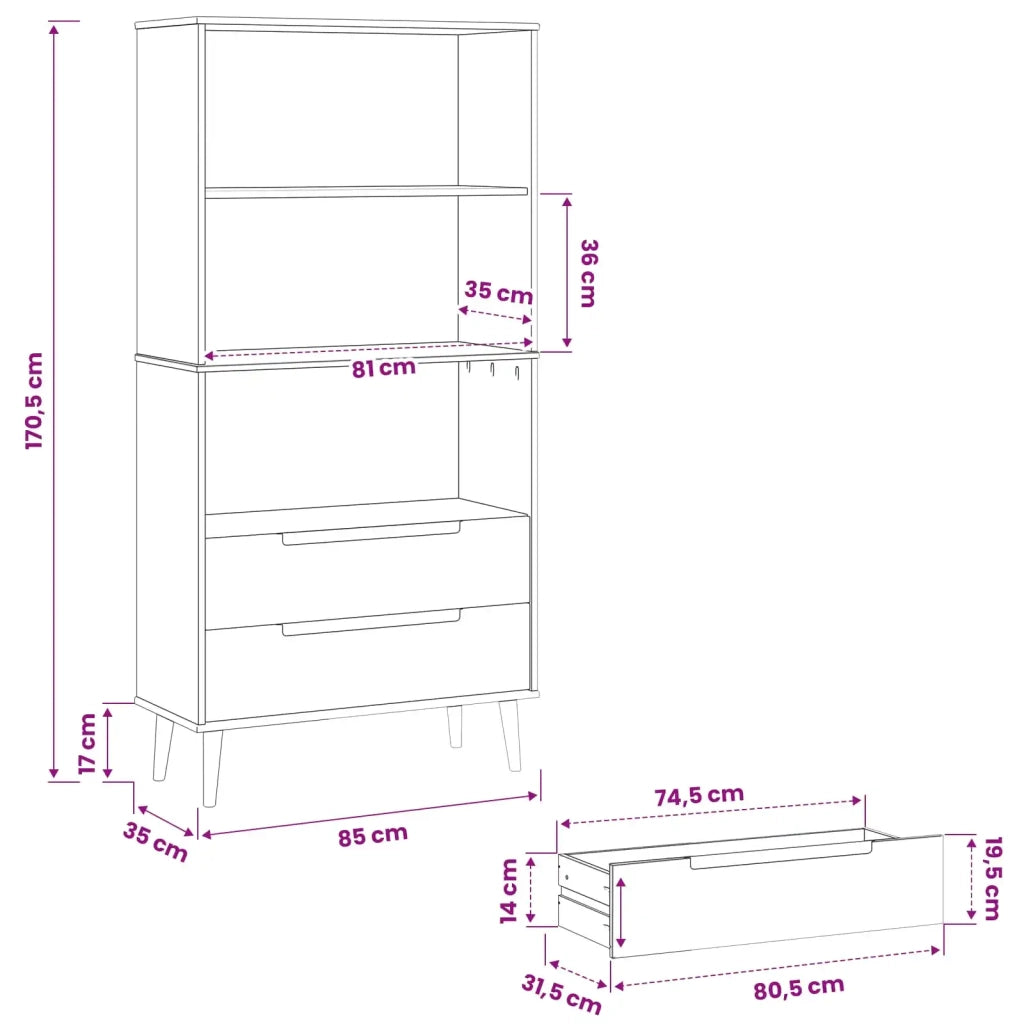 Libreria MOLDE 85 x 35 x 170,5 cm Legno Massello di Pino 42020943