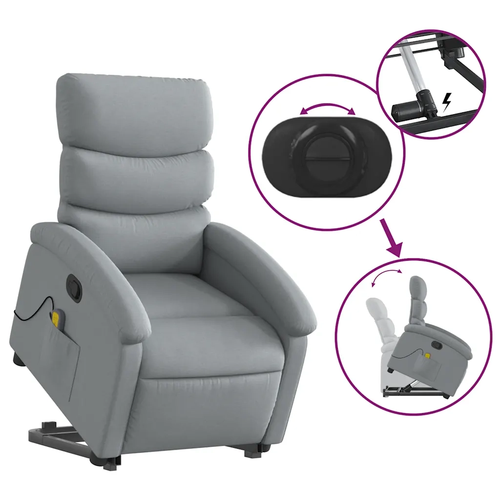 Divano Sedia-Poltrona Alzapersona Massaggi Reclinabile Grigio Chiaro Tessuto 803166