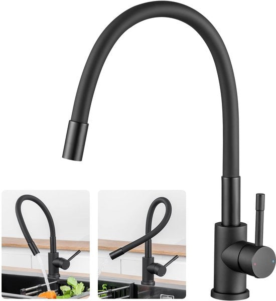 Kraan da cucina flessibile 360° girevole, kraan da cucina alta pressione, maniglie da cucina nere, kraan da cucina in acciaio inossidabile, kraan da cucina per lavandino, miscelatore a un giro - SERIE SOFETIY