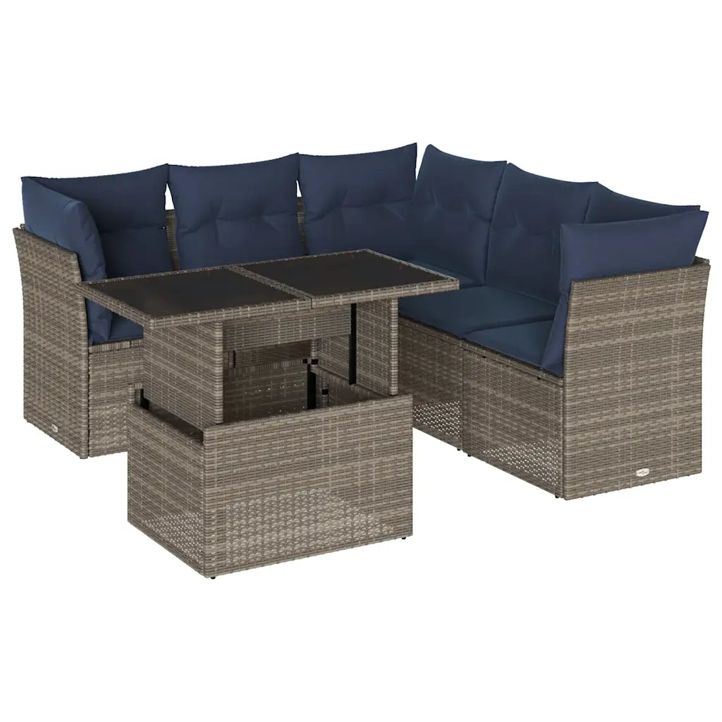 Set Divani da Giardino 6 pz con Cuscini Grigio in Polyrattan 3266581