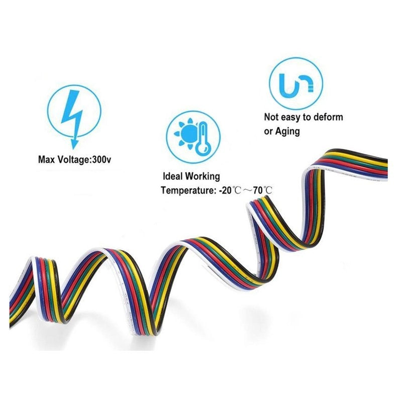 10 Metri Cavo Elettrico Piattina Esa Polare 6X0,25 mmq Per Striscia Led RGBWW RGB+CCT